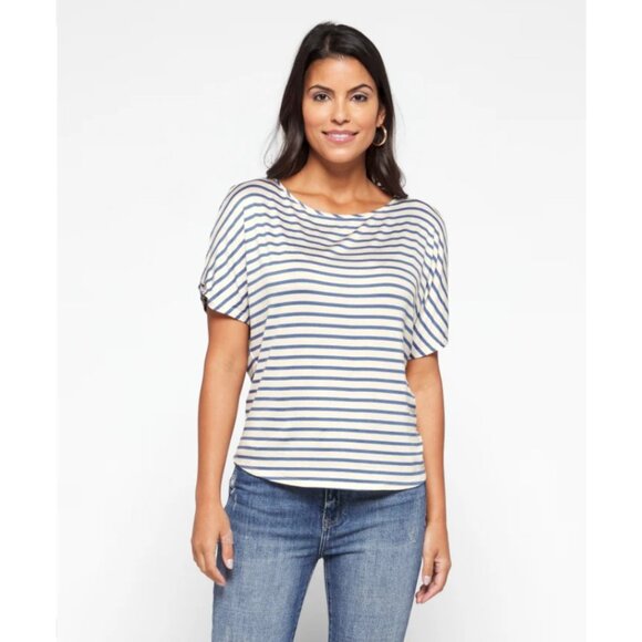 Colette Romey Cold Shoulder Knit Top White Navy Large - Picture 3 of 13